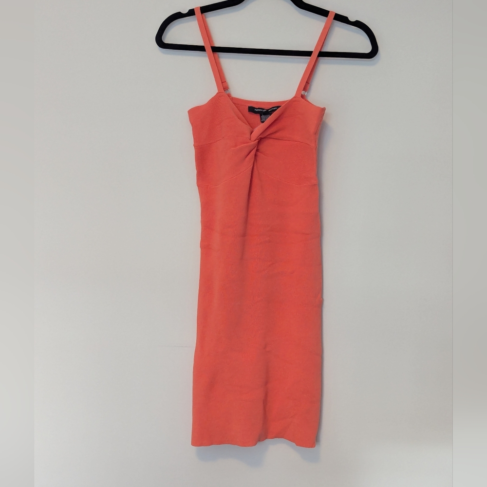 NWT French Connection Coral Orange Viscose Knit Lindee Front Twist Slipdress, S - Picture 3 of 7